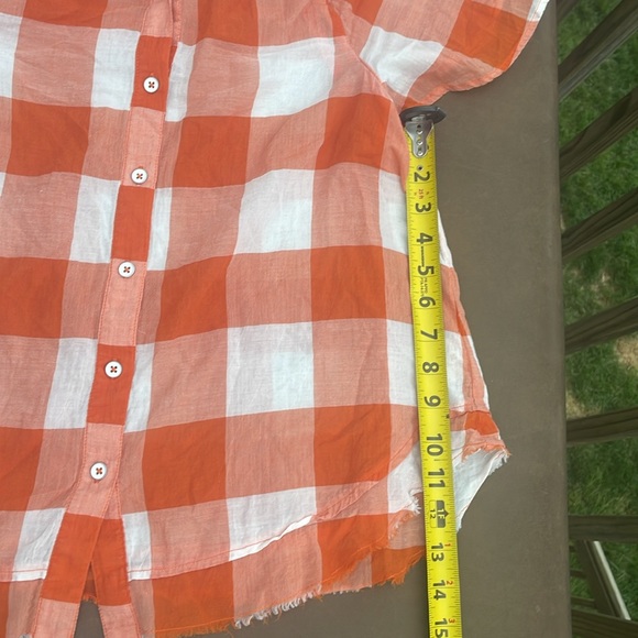 Maeve, small, orange and ivory, checked short sleeve, button-down blouse - Picture 6 of 6